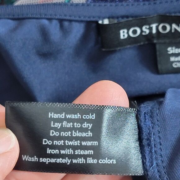 Boston Proper Blouse Womens Medium Blue Mesh Embroidered Floral Long Sleeve Top - Picture 11 of 12